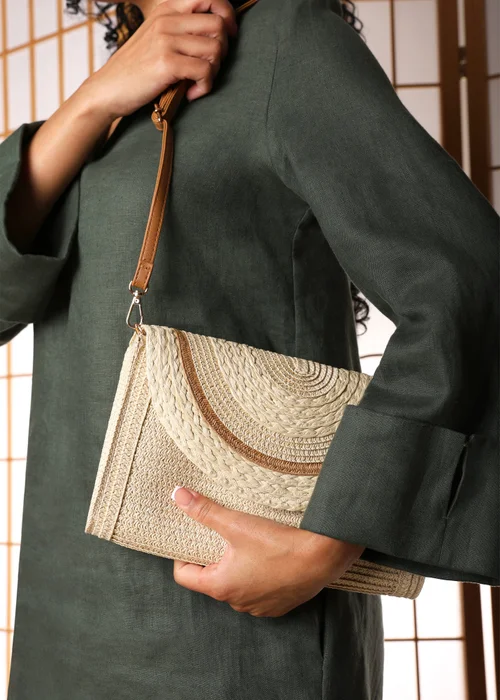 Where's That From Natural Alto Raffia Fold Over Clutch Bag - One Size Image 1