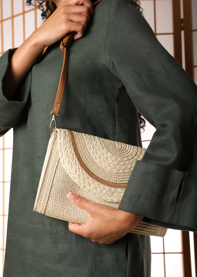 Where's That From Natural Alto Raffia Fold Over Clutch Bag
