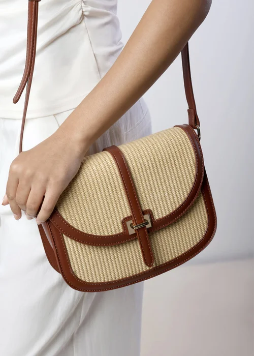 Where's That From Tan Amira Raffia Cross Body With Flap Bag - One Size Image 6