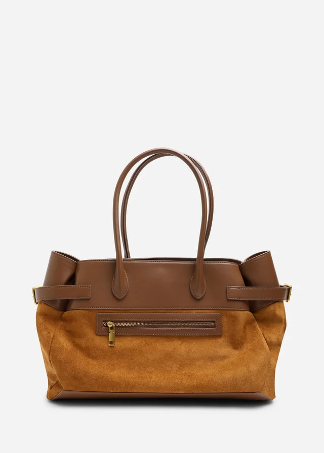 Where's That From Brown Lyanna Buckled Tote Bag With Side Zip