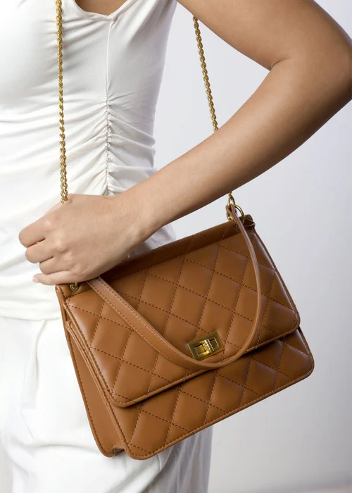 Where's That From Brown Arisbeth Quilted Cross Body Shoulder Bag - One Size Image 1