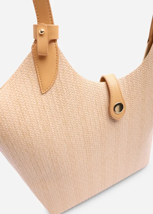 Where's That From Beige Akira Raffia Shoulder Bag With Contrast Front Pocket - One Size Image 3