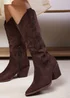 Where's That From Brown Yasmine Calf Cowboy Boots Block Heel Western Embroidered - 4 Image 1