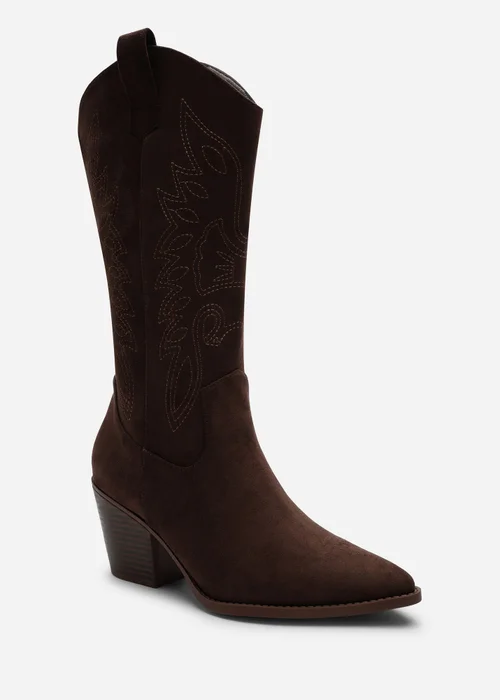 Where's That From Brown Yasmine Calf Cowboy Boots Block Heel Western Embroidered - 4 Image 2