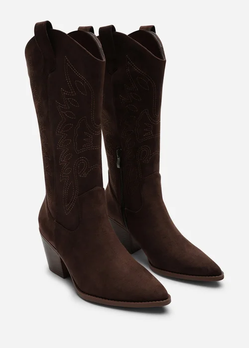 Where's That From Brown Yasmine Calf Cowboy Boots Block Heel Western Embroidered - 4 Image 3