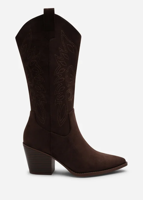 Where's That From Brown Yasmine Calf Cowboy Boots Block Heel Western Embroidered - 4 Image 4