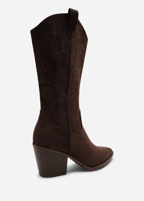 Where's That From Brown Yasmine Calf Cowboy Boots Block Heel Western Embroidered - 4 Image 5