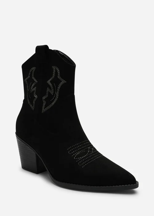 Where's That From Black Seraphina Cowboy Boots Ankle Length Western Block Heel - Size 6 Image 2