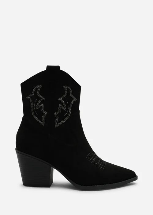 Where's That From Black Seraphina Cowboy Boots Ankle Length Western Block Heel - Size 6 Image 1