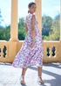 Yumi White Viscose Floral Ruched Waist Midi Dress - 12 Image 2