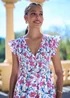 Yumi White Viscose Floral Ruched Waist Midi Dress - 12 Image 3