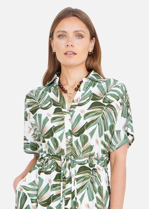 Yumi Green Viscose Leaf Print Relaxed Midi Dress - 12 Image 3
