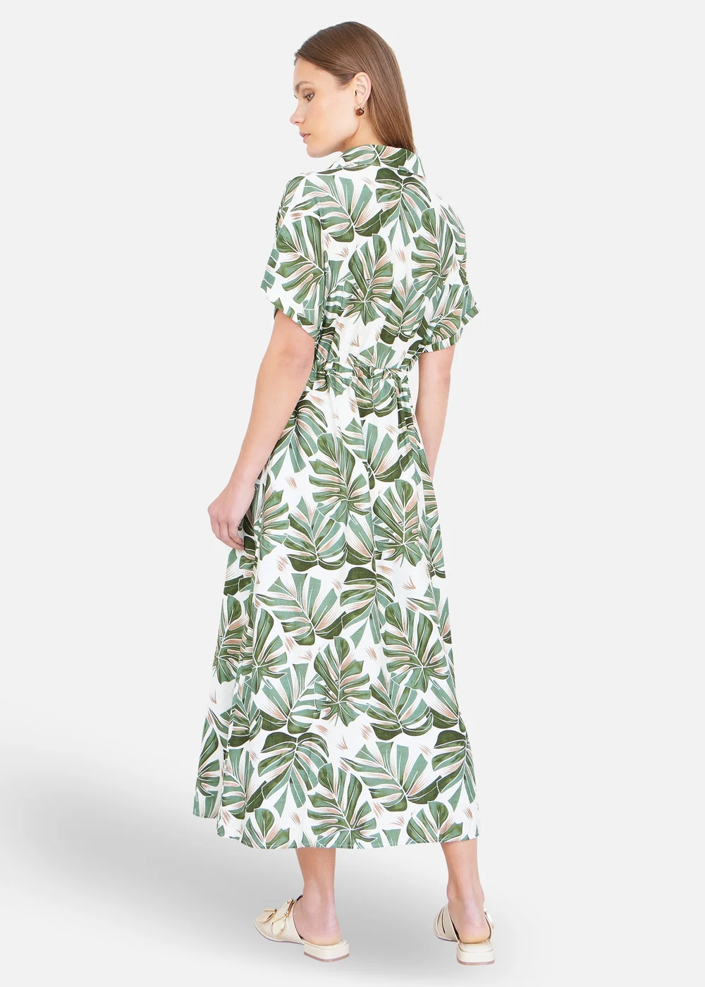 Yumi Green Viscose Leaf Print Relaxed Midi Dress - 12 Image 2