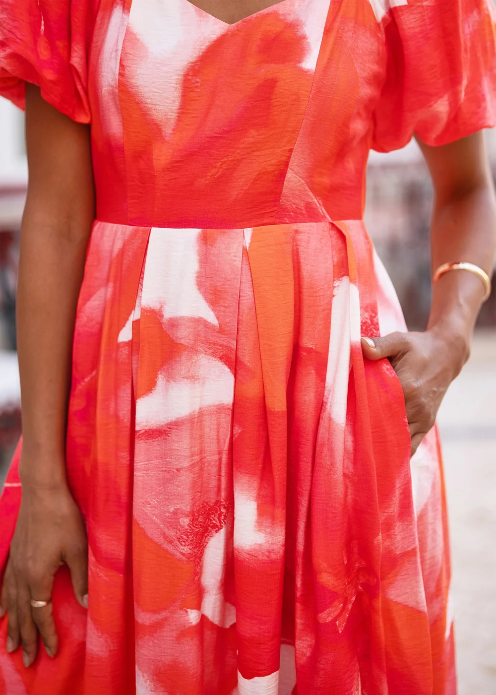Yumi Red Viscose Floral Midi Dress With Puff Sleeves - 12 Image 3