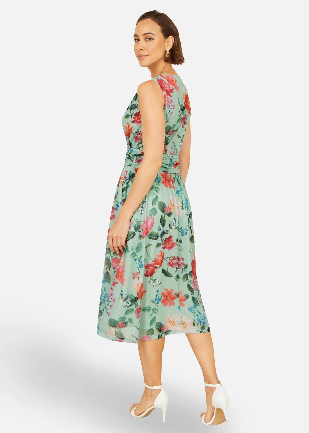 Yumi Mint Blurred Floral Mesh Wrap Midi Dress - 10 Image 2