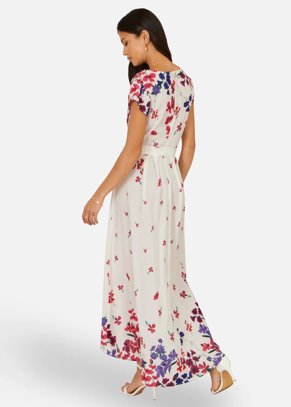 Yumi Ivory Floral Mirror Wrap Dress With Dip Hem - 18 Image 2