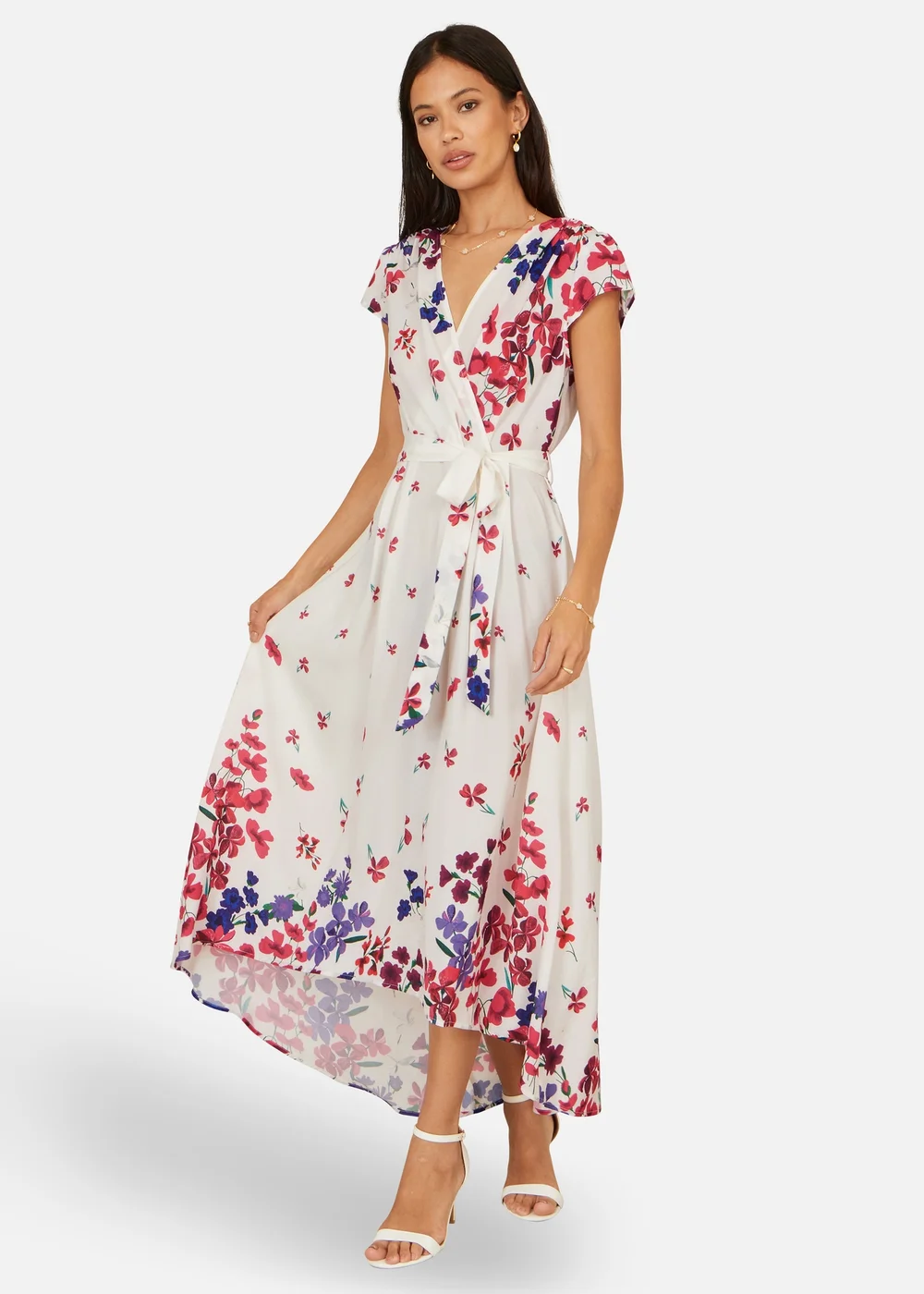 Yumi Ivory Floral Mirror Wrap Dress With Dip Hem - 18 Image 1