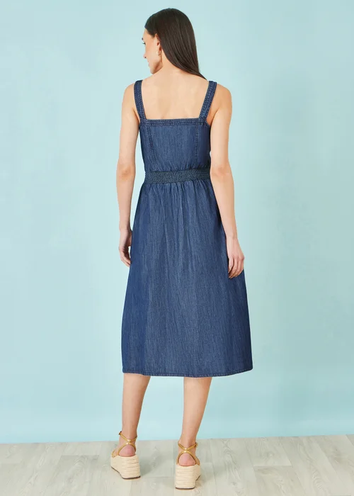 Yumi Blue Chambray Cotton Ruched Midi Sun Dress - 12 Image 2