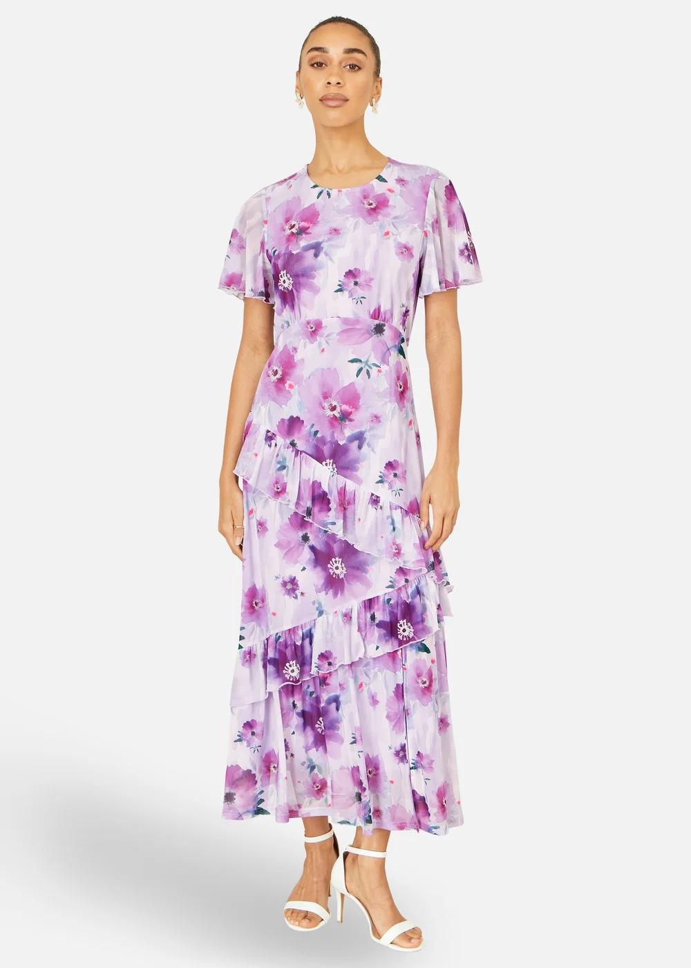 Yumi Lavender Floral Print Frill Midi Dress - 16 Image 1