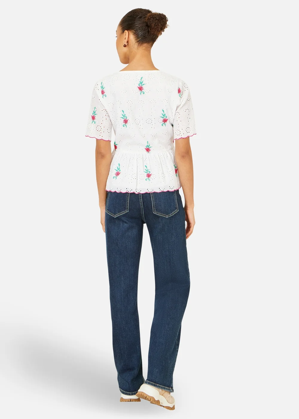 Yumi White Cotton Broderie Anglaise Embroidered Tie Top - 10 Image 2