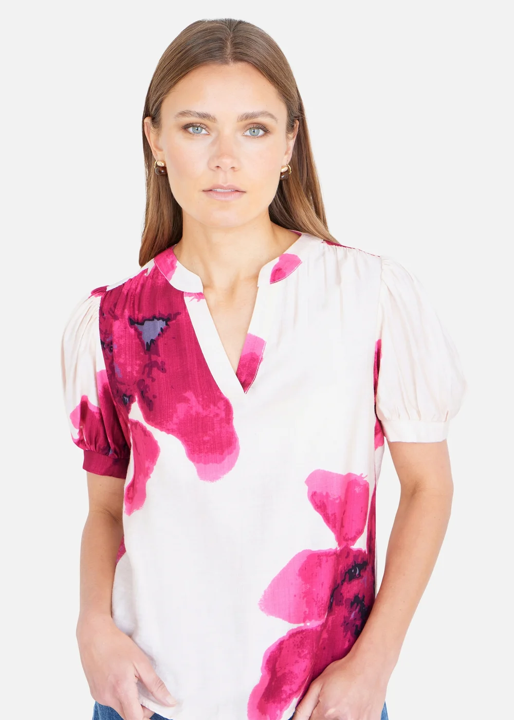 Yumi Pink Watercolour Viscose Floral Top - 12 Image 3