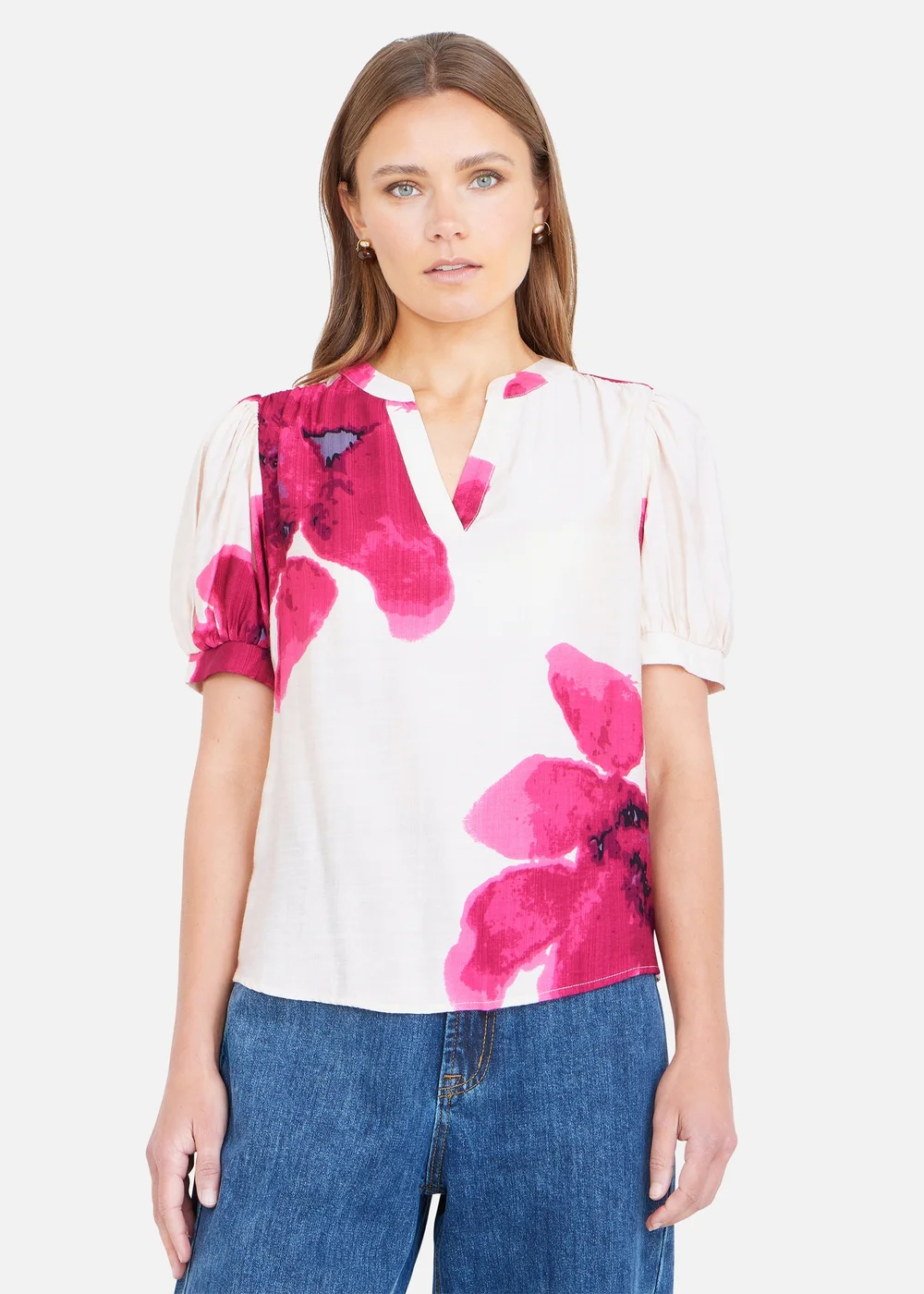 Yumi Pink Watercolour Viscose Floral Top - 12 Image 1