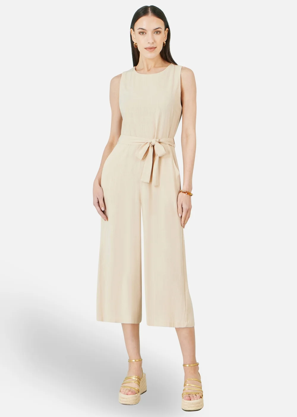 Yumi Beige Viscose Culotte Jumpsuit - 14 Image 1