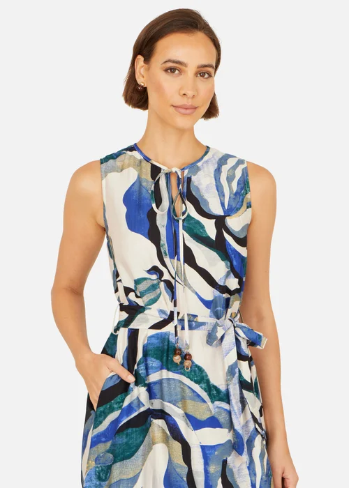 Yumi Blue Viscose Swirl Print Midi Dress - 10 Image 3
