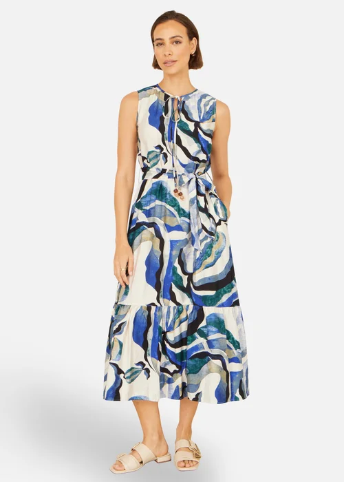 Yumi Blue Viscose Swirl Print Midi Dress - 10 Image 1