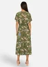 Yumi Sage Green Viscose Floral Print Ruched Waist Kimono Midi Dress - 12 Image 2