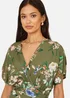 Yumi Sage Green Viscose Floral Print Ruched Waist Kimono Midi Dress - 12 Image 3