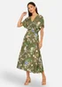 Yumi Sage Green Viscose Floral Print Ruched Waist Kimono Midi Dress - 12 Image 1