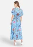 Yumi Viscose Bird & Floral Print Ruched Waist Kimono Midi Dress - 16 Image 2