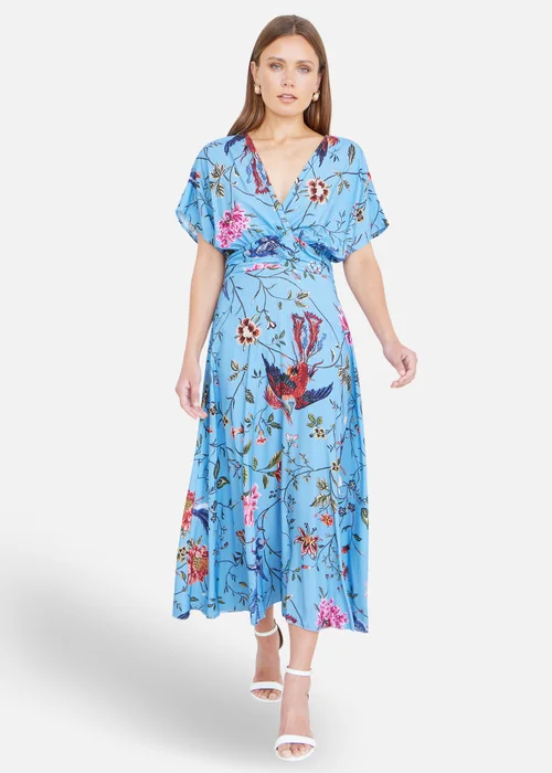 Yumi Viscose Bird & Floral Print Ruched Waist Kimono Midi Dress - 16 Image 1