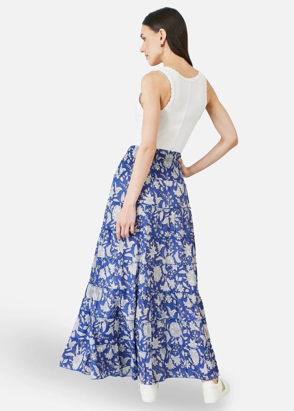 Yumi Blue Floral Cotton Tiered Maxi Skirt - L Image 2