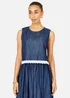 Yumi Blue Cotton Chambray Top With Lace Trims - 10 Image 1
