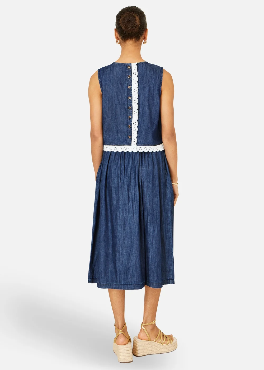 Yumi Blue Cotton Chambray Top With Lace Trims - 10 Image 2