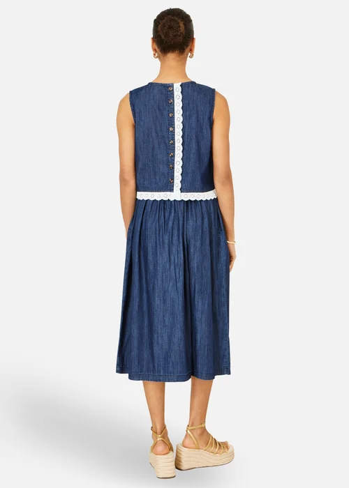 Yumi Blue Cotton Chambray Top With Lace Trims - 10 Image 2