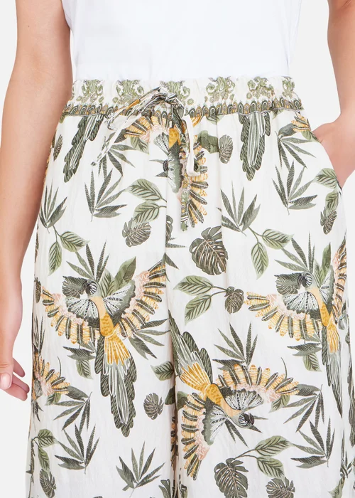 Yumi Green Bird Print Viscose Wide Leg Trousers - S Image 3
