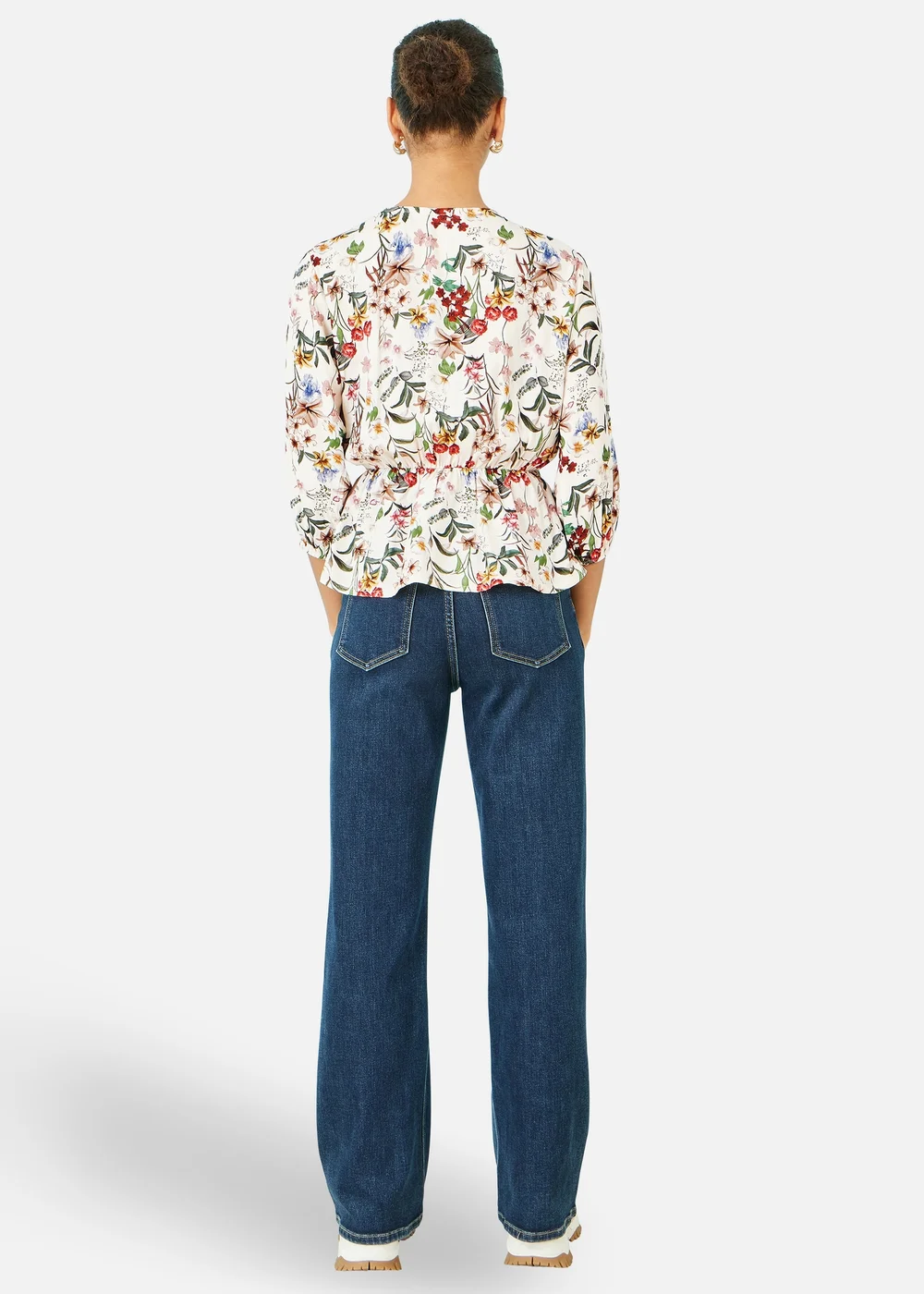 Yumi Ivory Viscose Botanical Print Wrap Top - 12 Image 2