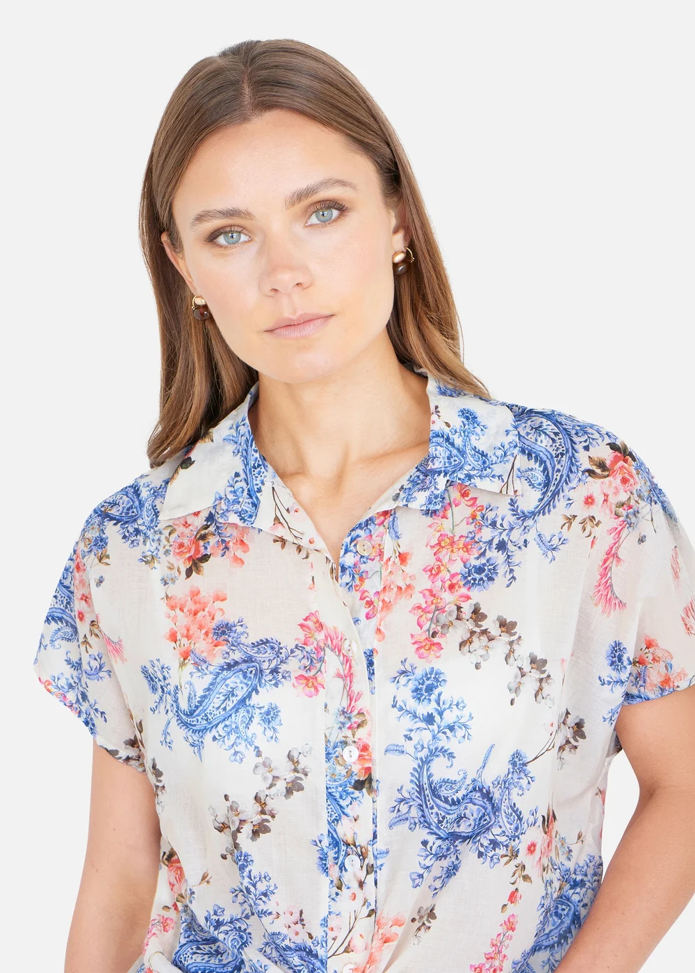 Yumi White Cotton Paisley Print Tie Knot Shirt - 12 Image 3