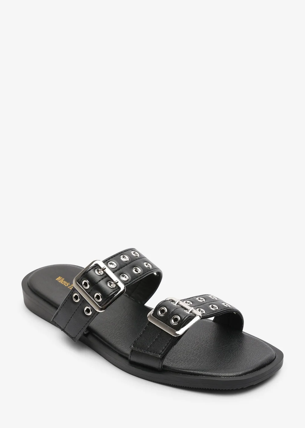 Where's That From Black Orchard Slide On Double Buckle Studded Sandal - 6 Image 3