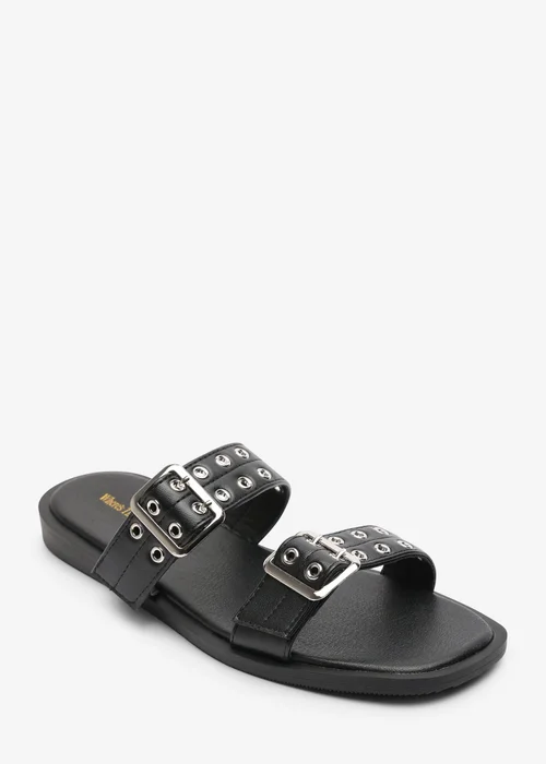 Where's That From Black Orchard Slide On Double Buckle Studded Sandal - 6 Image 3