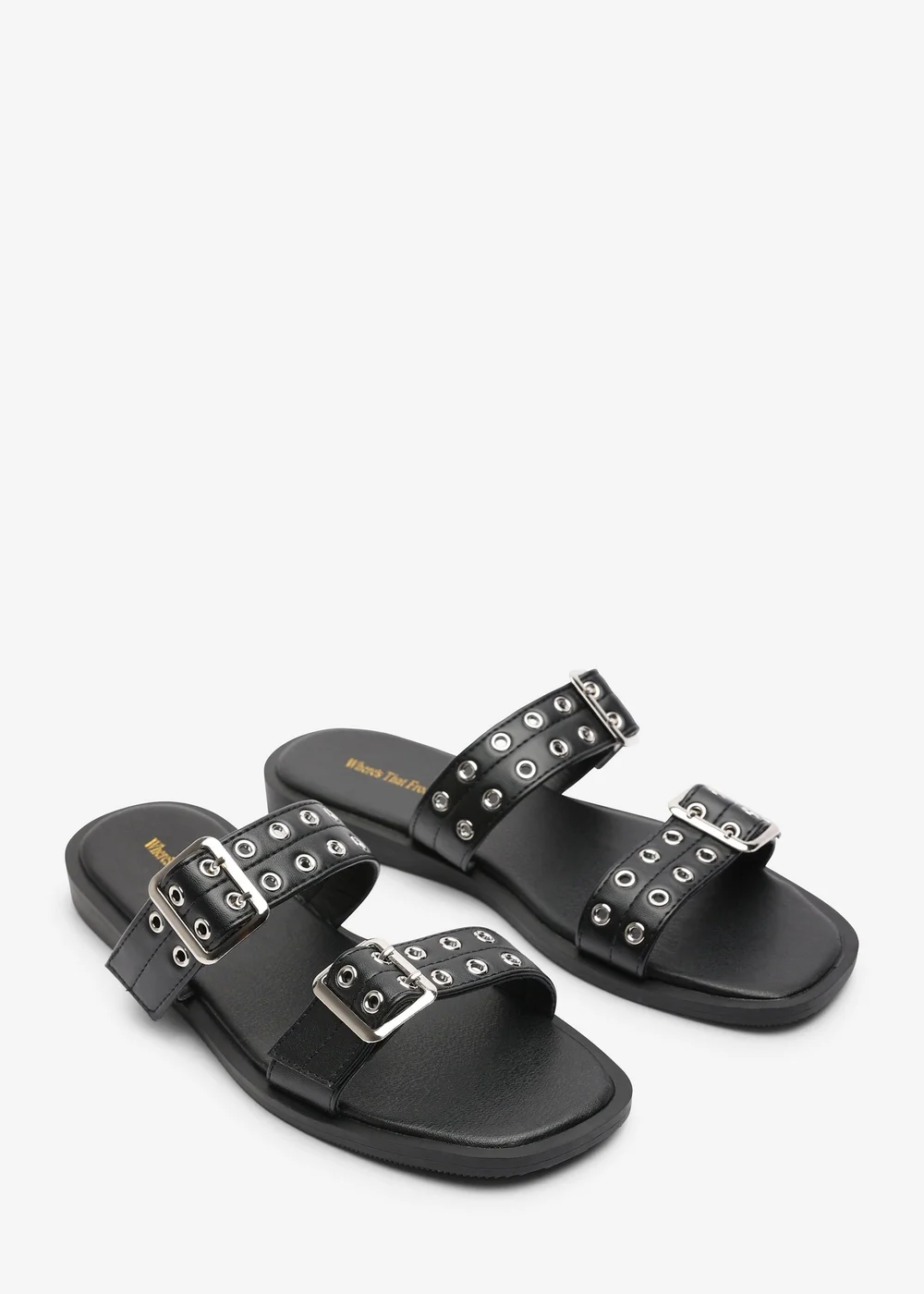 Where's That From Black Orchard Slide On Double Buckle Studded Sandal - 6 Image 4