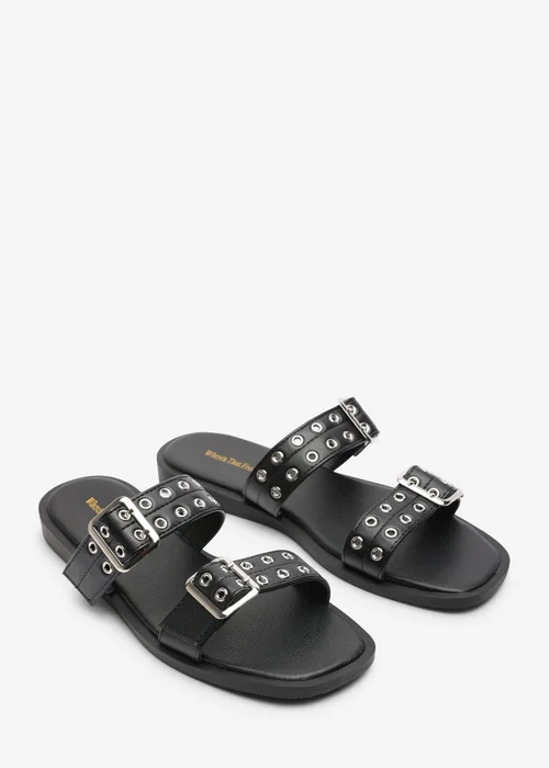 Where's That From Black Orchard Slide On Double Buckle Studded Sandal - 6 Image 4