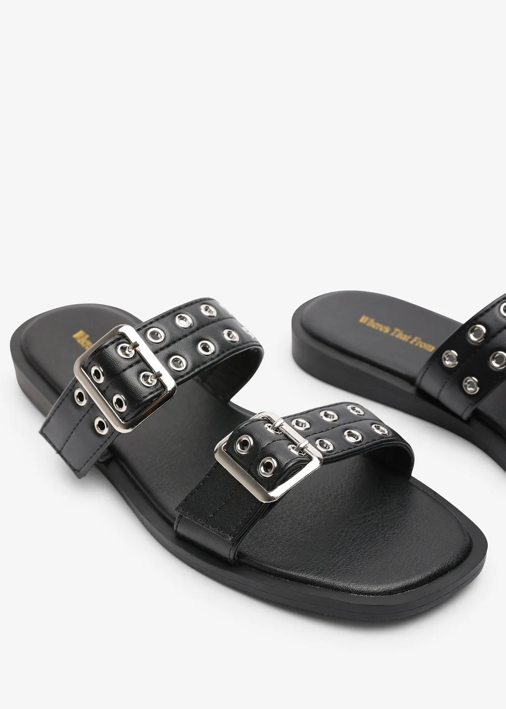Where's That From Black Orchard Slide On Double Buckle Studded Sandal - 6 Image 5