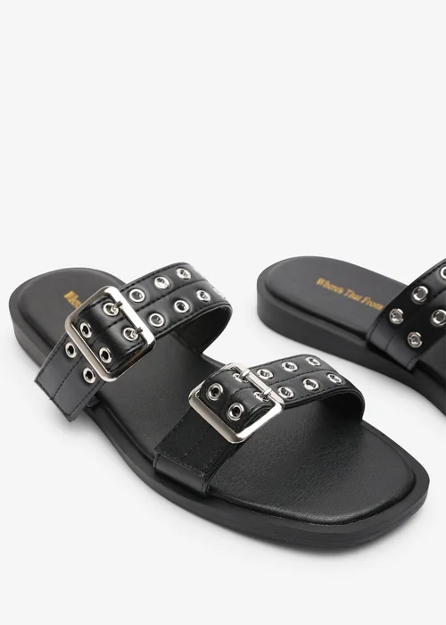 Where's That From Black Orchard Slide On Double Buckle Studded Sandal - 6 Image 5