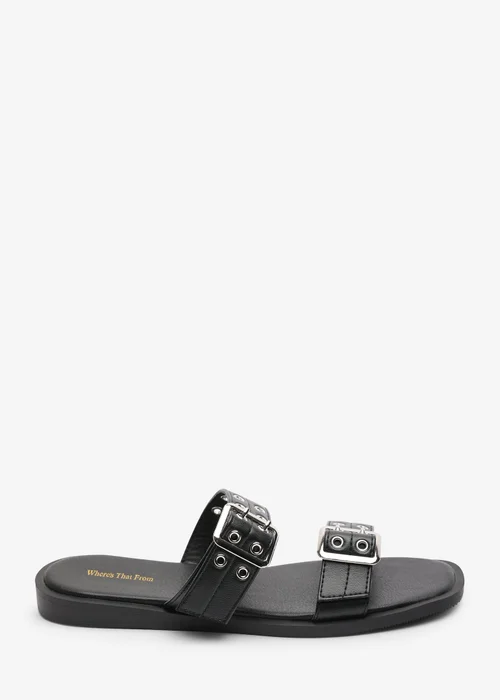 Where's That From Black Orchard Slide On Double Buckle Studded Sandal - 3 Image 1