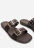 Where's That From Brown Orchard Slide On Double Buckle Studded Sandal - 4 Image 4