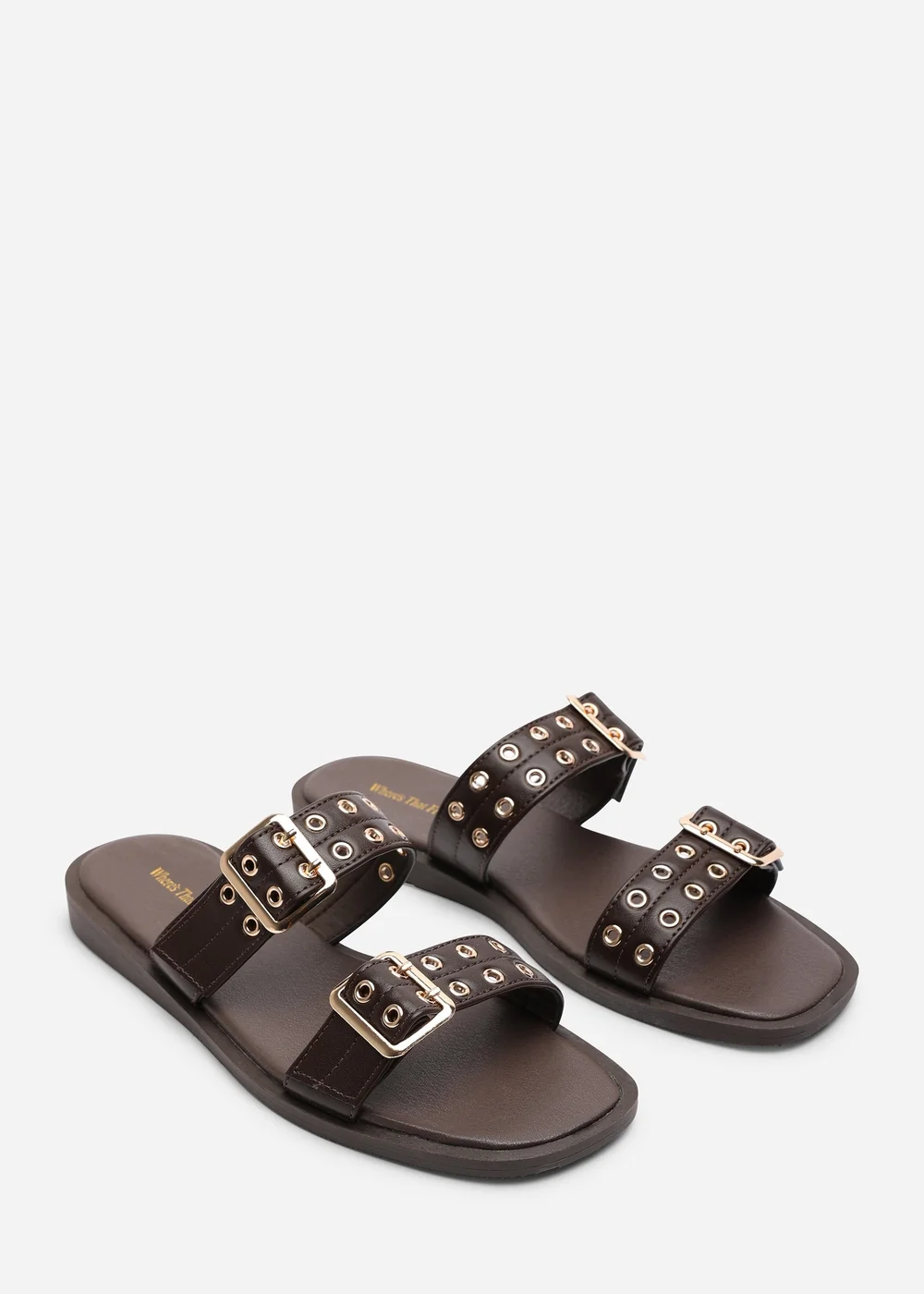 Where's That From Brown Orchard Slide On Double Buckle Studded Sandal - 4 Image 3